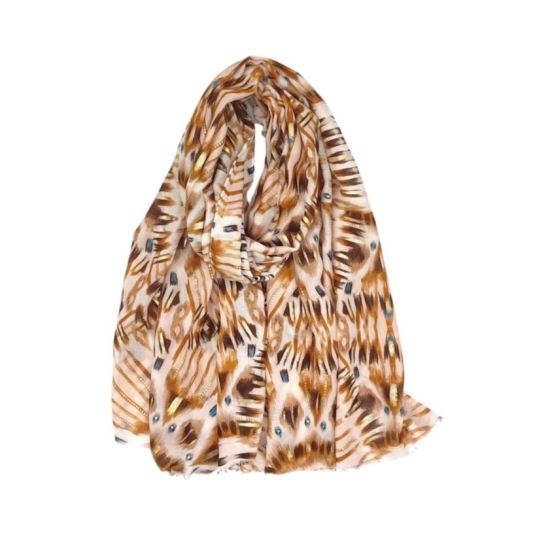 Φουλάρι με έθνικ print & lurex μπεζ 10.02185