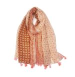 Φουλάρι με floral print και φούντες πορτοκαλί 10.02067