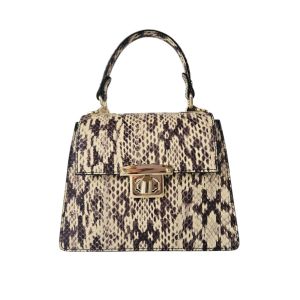 Τσαντάκι δερμάτινο snake print μπεζ - καφέ  02.02852