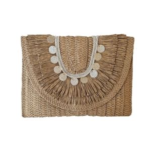 Τσαντάκι φάκελος ψάθινο boho chic καφέ 02.02920