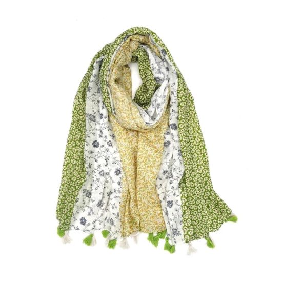 Φουλάρι με floral print δίχρωμο και φούντες lime 10.02079