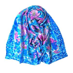 Φουλάρι με floral μοτίβο silk feeling μπλε 10.02219