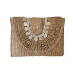 Τσαντάκι φάκελος ψάθινο boho chic καφέ 02.02920