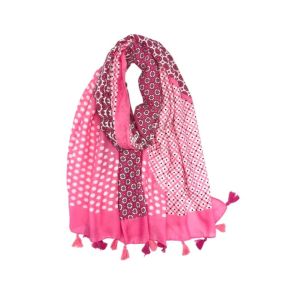 Φουλάρι-παρεό με multi print μοτίβο και φούντες φούξια 10.02197