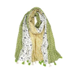 Φουλάρι με floral print δίχρωμο και φούντες lime 10.02079