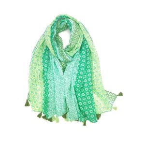 Φουλάρι με floral print και φούντες πράσινο 10.02067