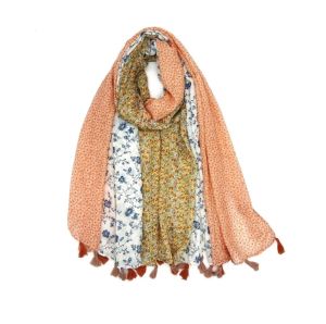 Φουλάρι με floral print δίχρωμο και φούντες ροδακινί 10.02079