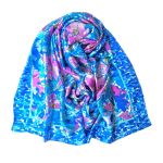Φουλάρι με floral μοτίβο silk feeling μπλε 10.02219